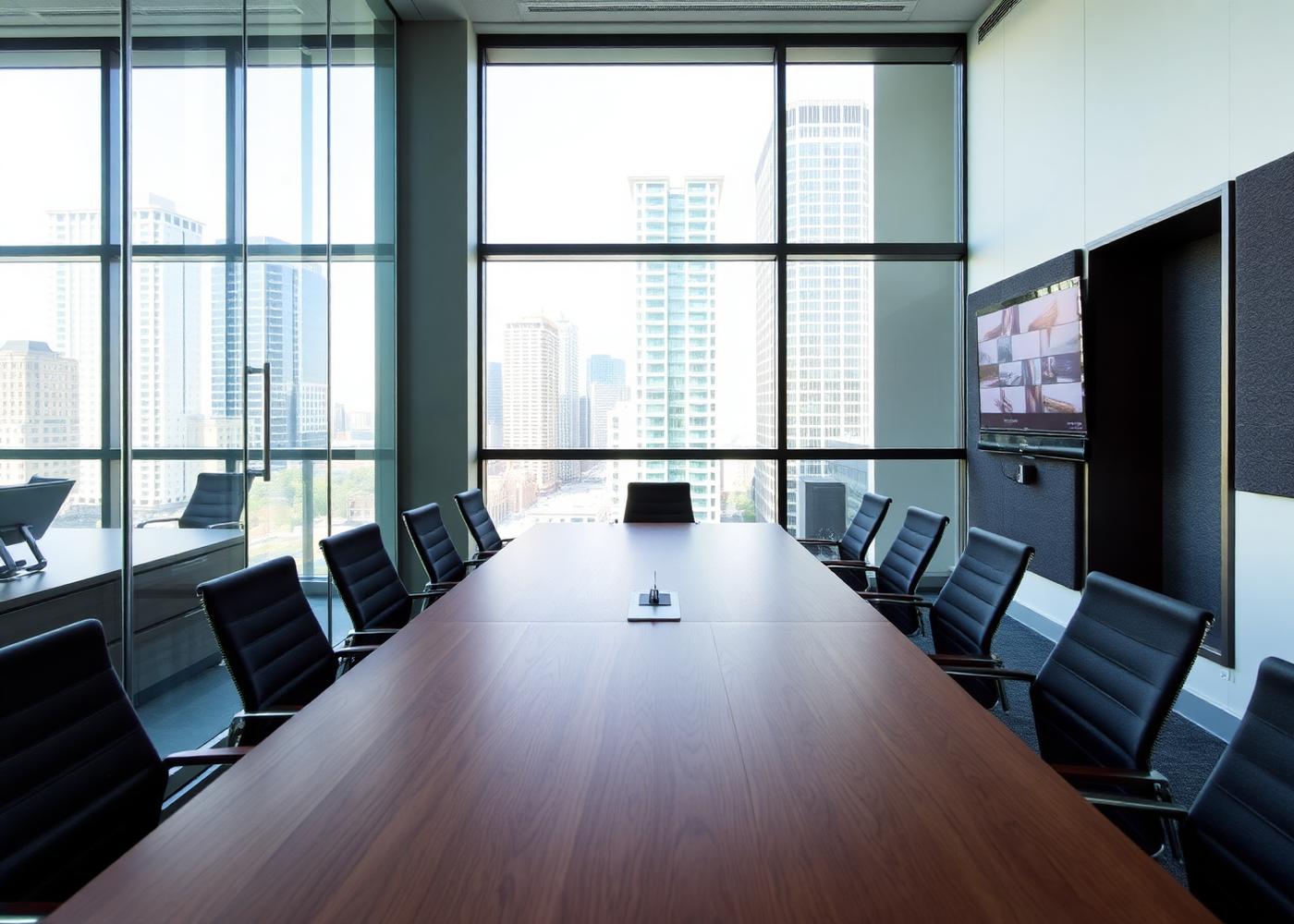 Finished conference room in a completed commercial interior project