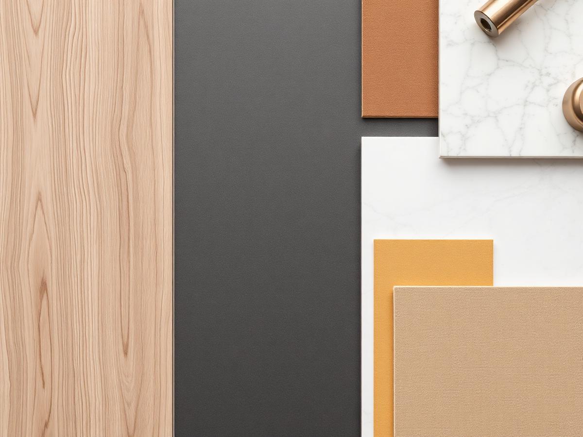 Interior finish and material palette laid out for a commercial design package